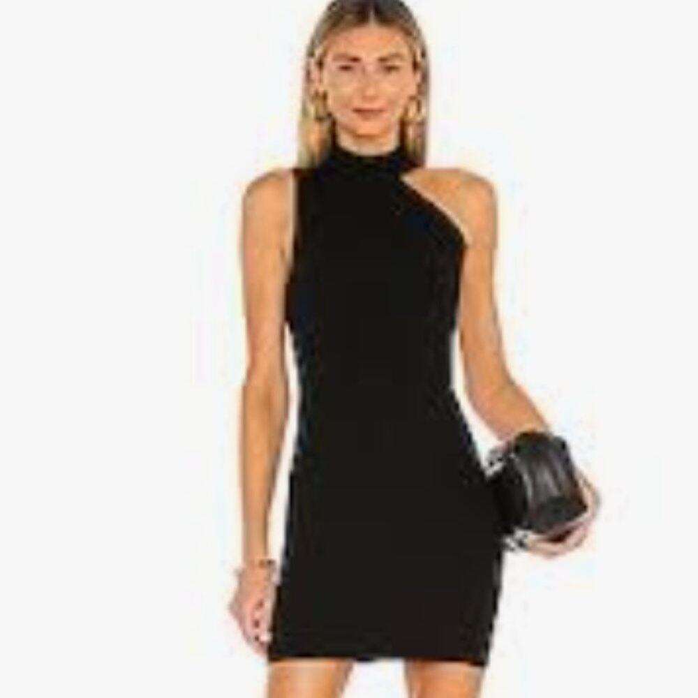 Seek the Label Black One Shoulder Mock Neck Knit Mini Dress Small NWOT
